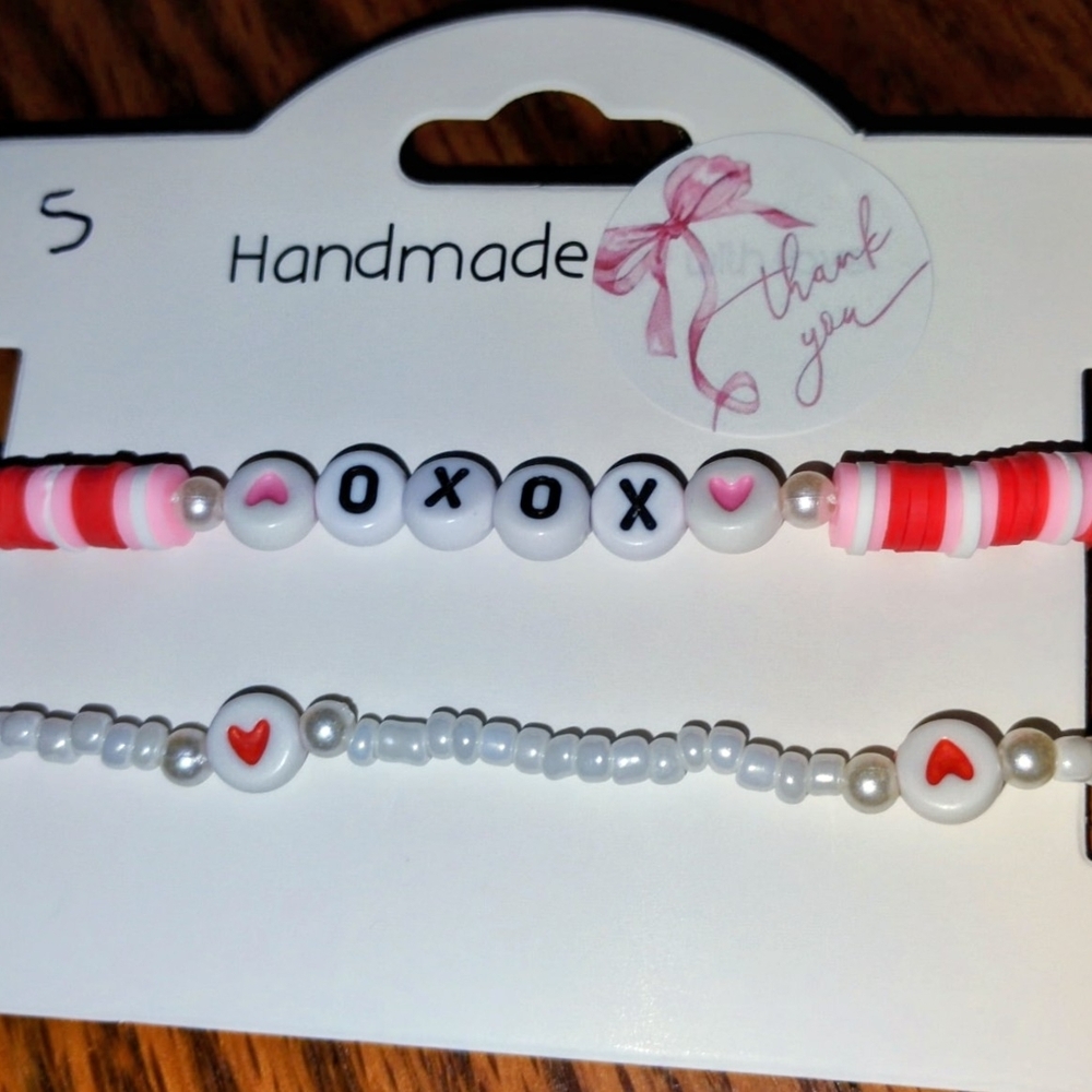 "XoXo" Charming Pink and White Beaded Bracelet Set